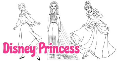 Disney Princess Coloring Pages简笔画涂色画合集