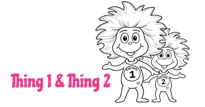 Thing 1和Thing 2趣味捣蛋简笔画涂色页简笔画涂色画合集