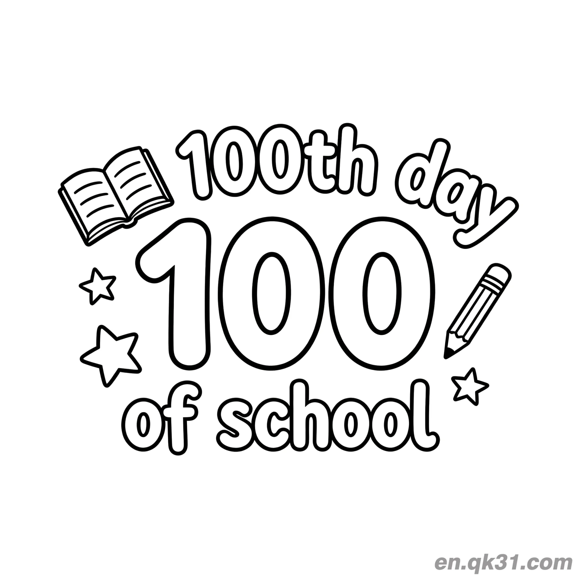 免费 星星与巨大100的开学第100天涂色页 100 简笔画涂色页