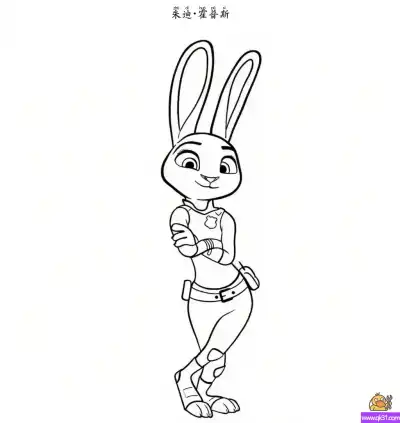 疯狂动物城朱迪·霍普斯简笔画 – 勇敢兔子警官 – 免费可打印简笔画涂色画