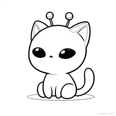 外星猫坐姿涂色页 – 免费可打印简笔画涂色画