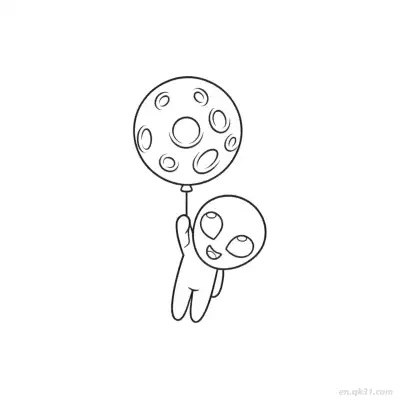 外星人漂浮带行星气球涂色页 – 免费可打印简笔画涂色画