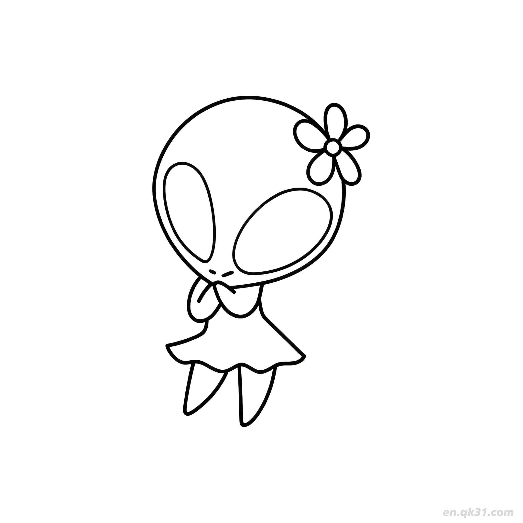 免费 外星女孩与花和裙子涂色页 简笔画涂色页