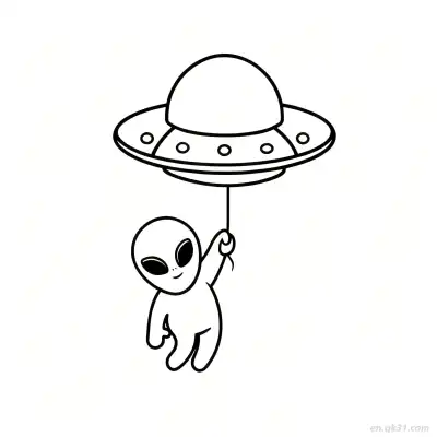 外星人悬挂在UFO上涂色页 – 免费可打印简笔画涂色画
