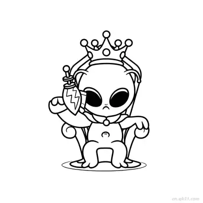 外星人国王在宝座上涂色页 – 免费可打印简笔画涂色画