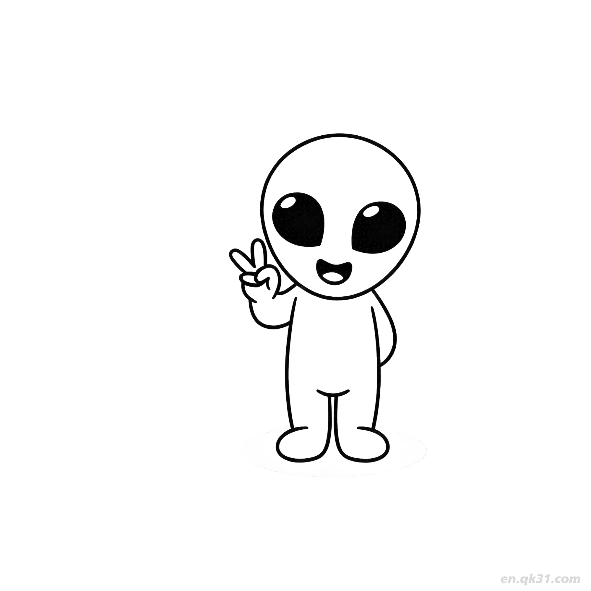 免费 外星人做和平手势涂色页 简笔画涂色页