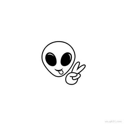 外星人吐舌和平手势涂色页 – 免费可打印简笔画涂色画