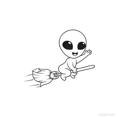 外星人骑扫帚涂色页 – 免费可打印简笔画涂色画