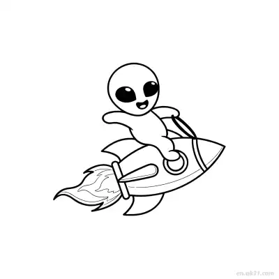 外星人骑火箭涂色页 – 免费可打印简笔画涂色画