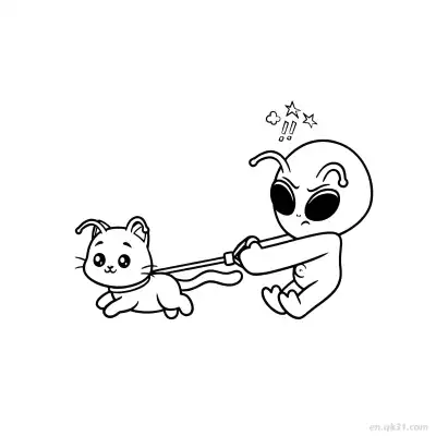 外星人走猫生气涂色页 – 免费可打印简笔画涂色画