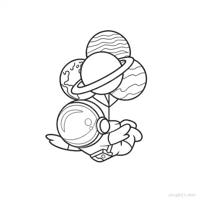 宇航员漂浮带行星气球涂色页 – 免费可打印简笔画涂色画