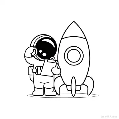 宇航员检查火箭涂色页 – 免费可打印简笔画涂色画