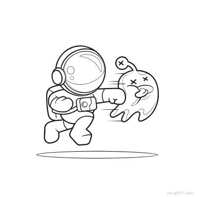 宇航员拳打外星幽灵涂色页 – 免费可打印简笔画涂色画
