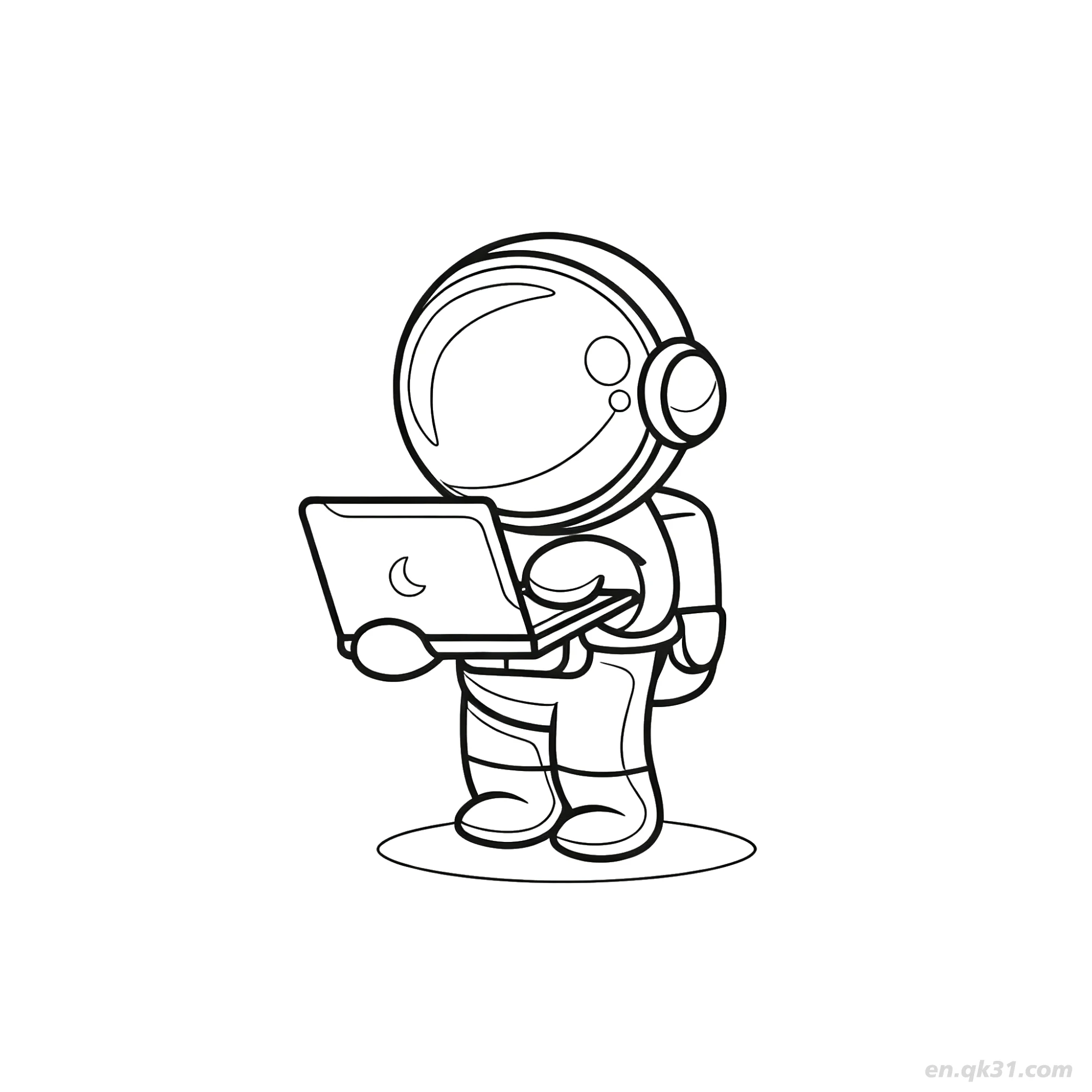 免费 宇航员带笔记本电脑涂色页 简笔画涂色页