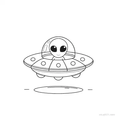 微笑外星人在UFO里涂色页 – 免费可打印简笔画涂色画