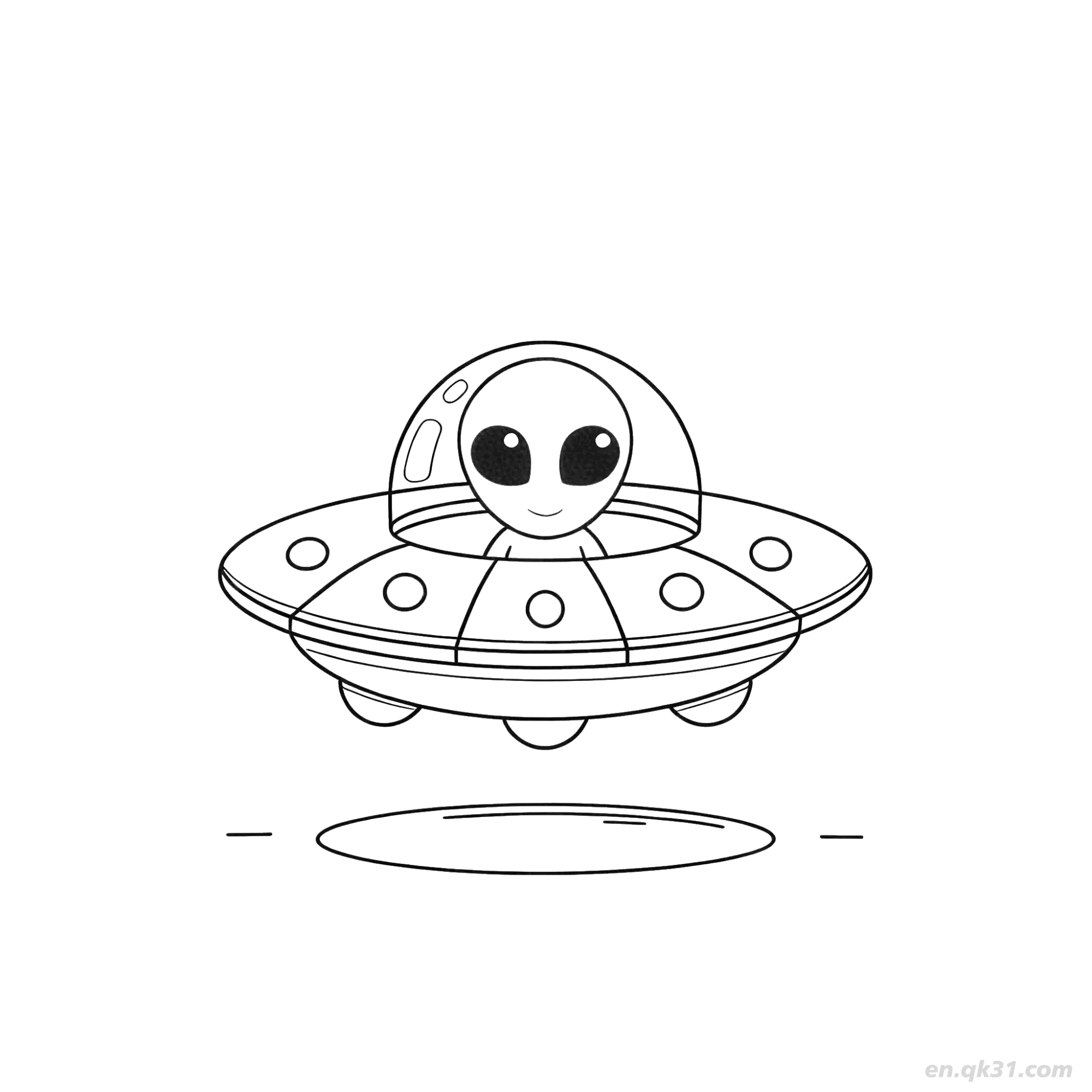 免费 微笑外星人在UFO里涂色页 简笔画涂色页