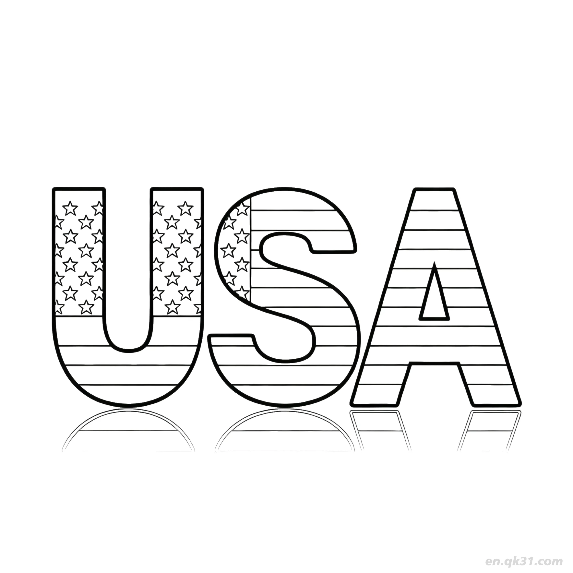免费 3D美国文字倒影涂色页第二版 2 简笔画涂色页