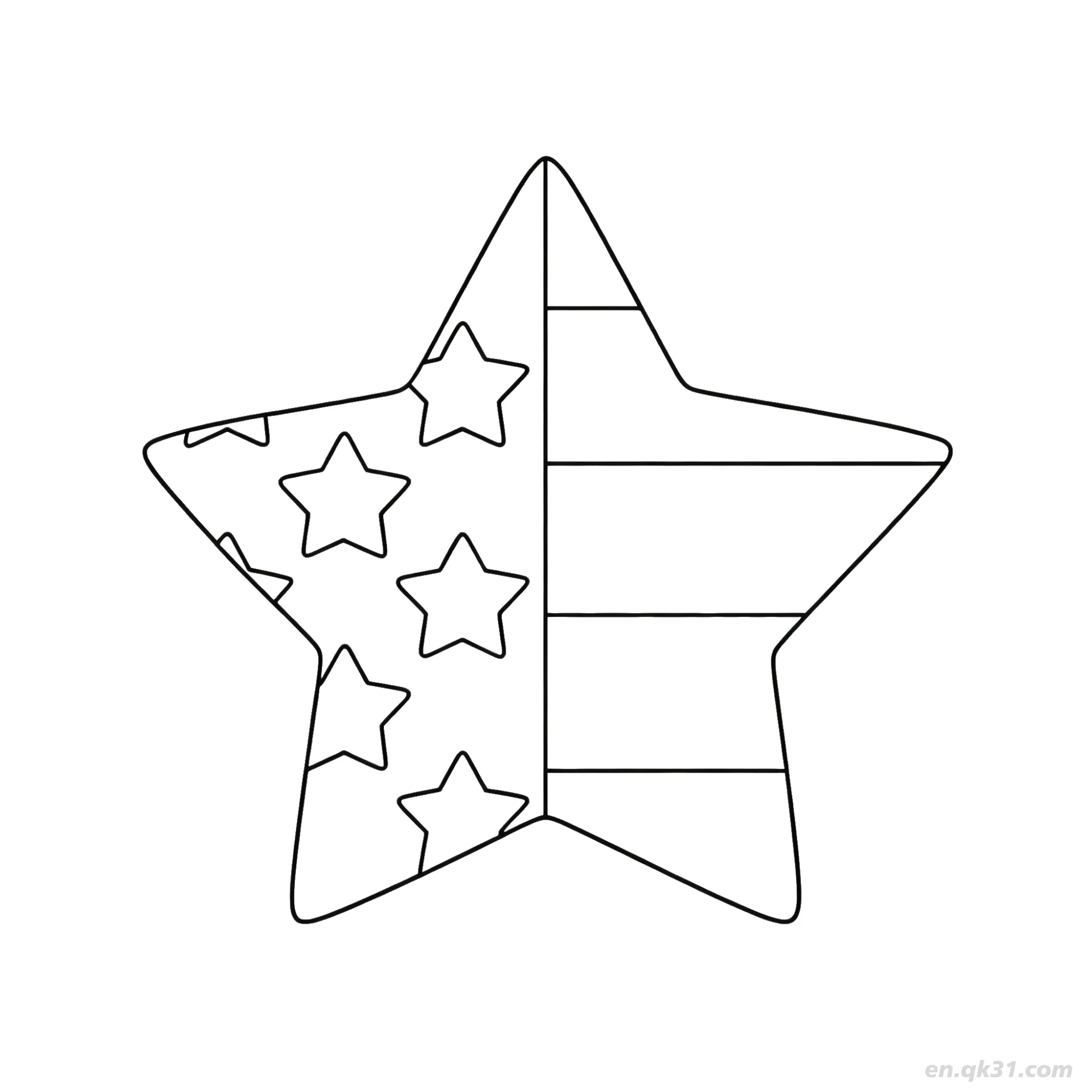 免费 星形美国国旗轮廓涂色页  简笔画涂色页