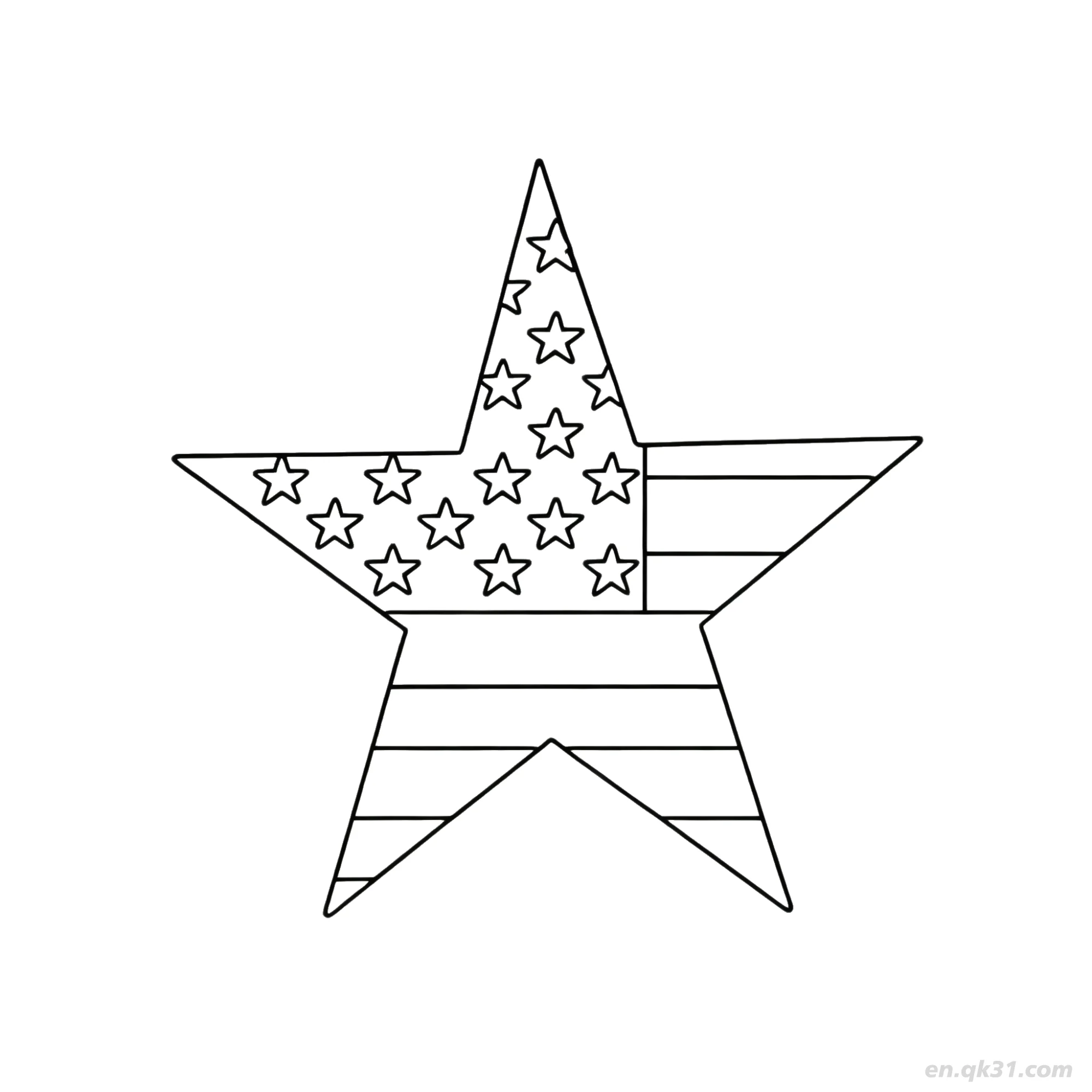 免费 简单美国国旗星星轮廓涂色页  简笔画涂色页