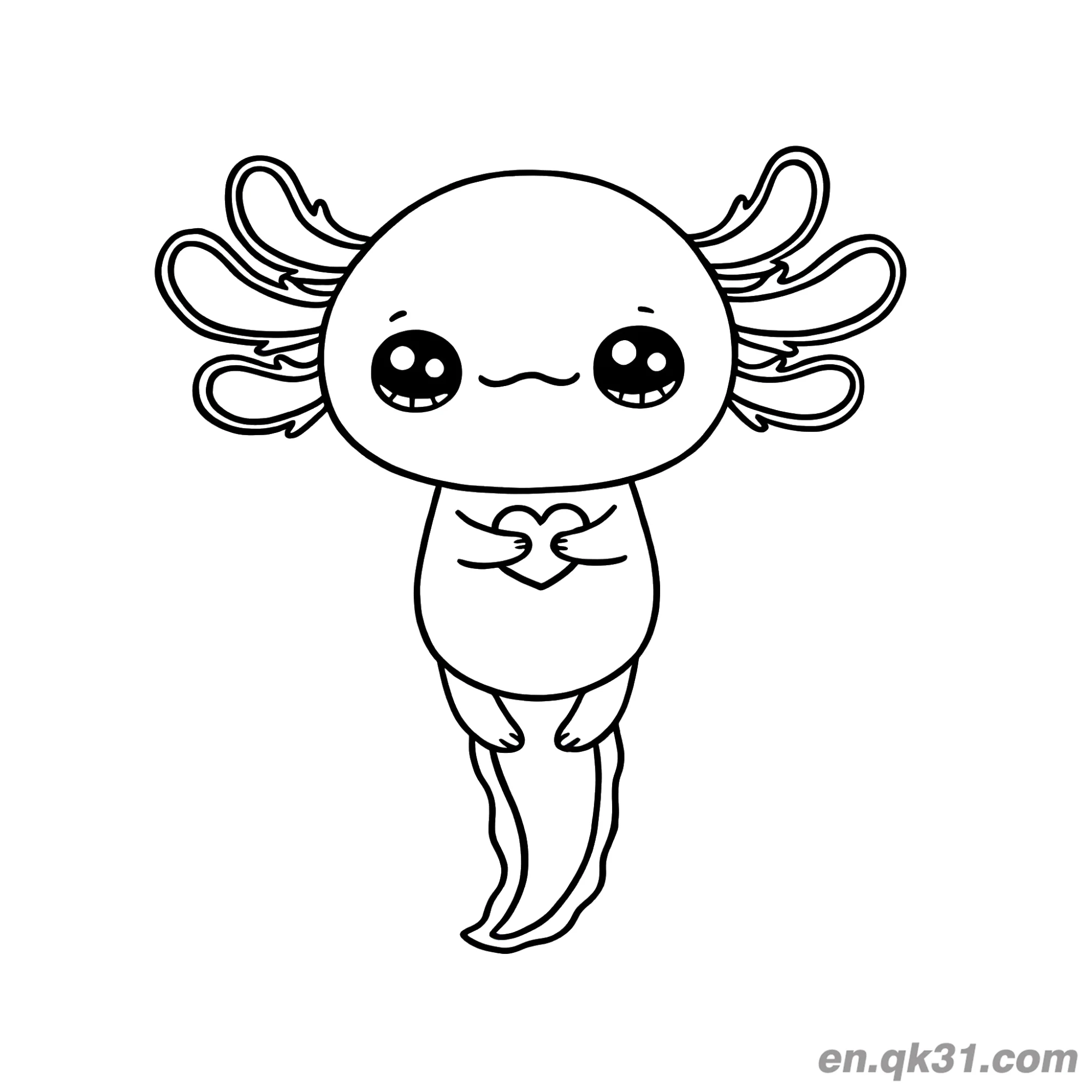 免费 可爱恐龙鱼带小心心游泳涂色页 简笔画涂色页