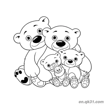 熊家庭涂色页 – 免费可打印简笔画涂色画