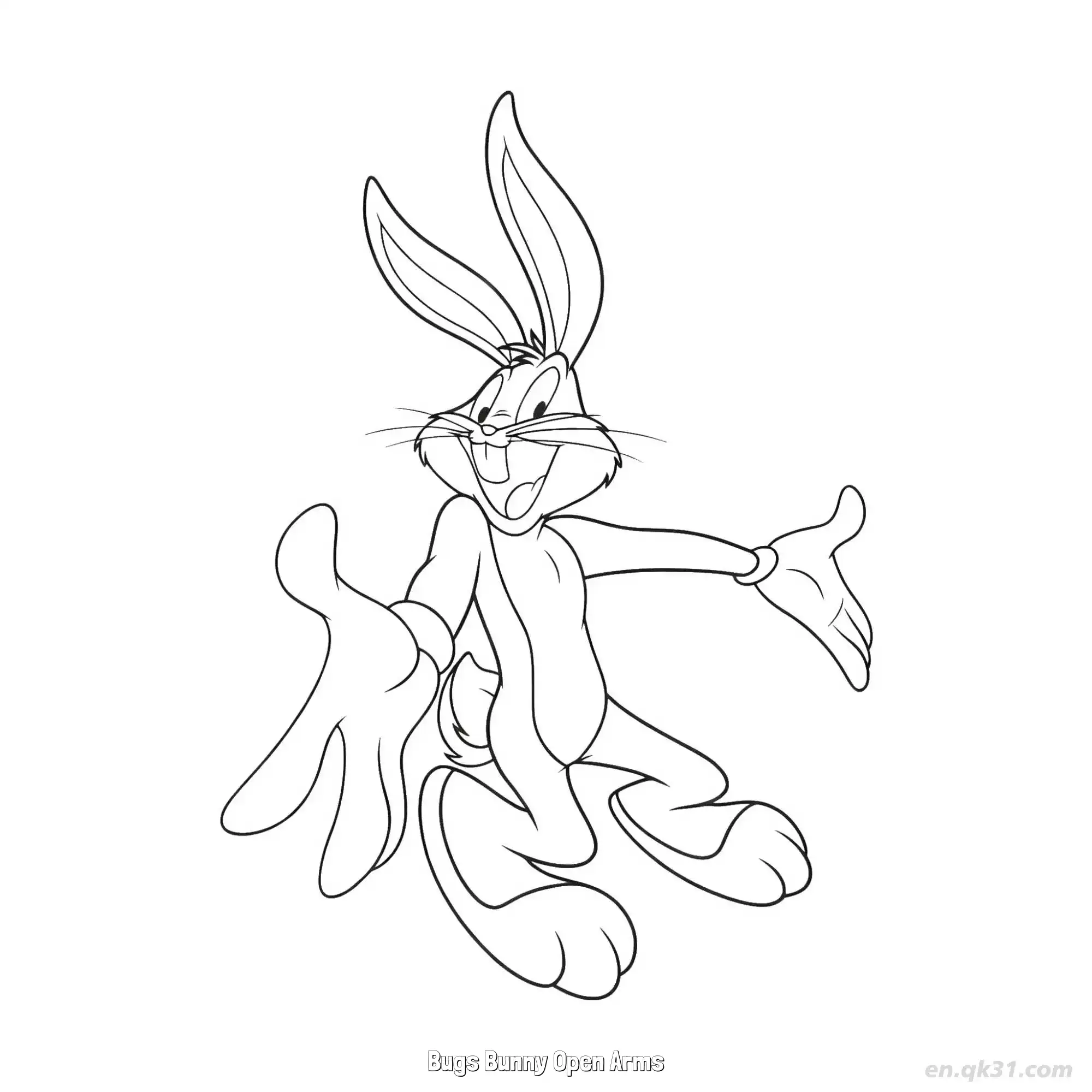 兔八哥张开双臂 简笔画 素描 涂鸦 - 免费可打印 兔八哥简笔画 下载PDF简笔画涂色画 – 为儿童和成人提供的免费可打印简笔画涂色画