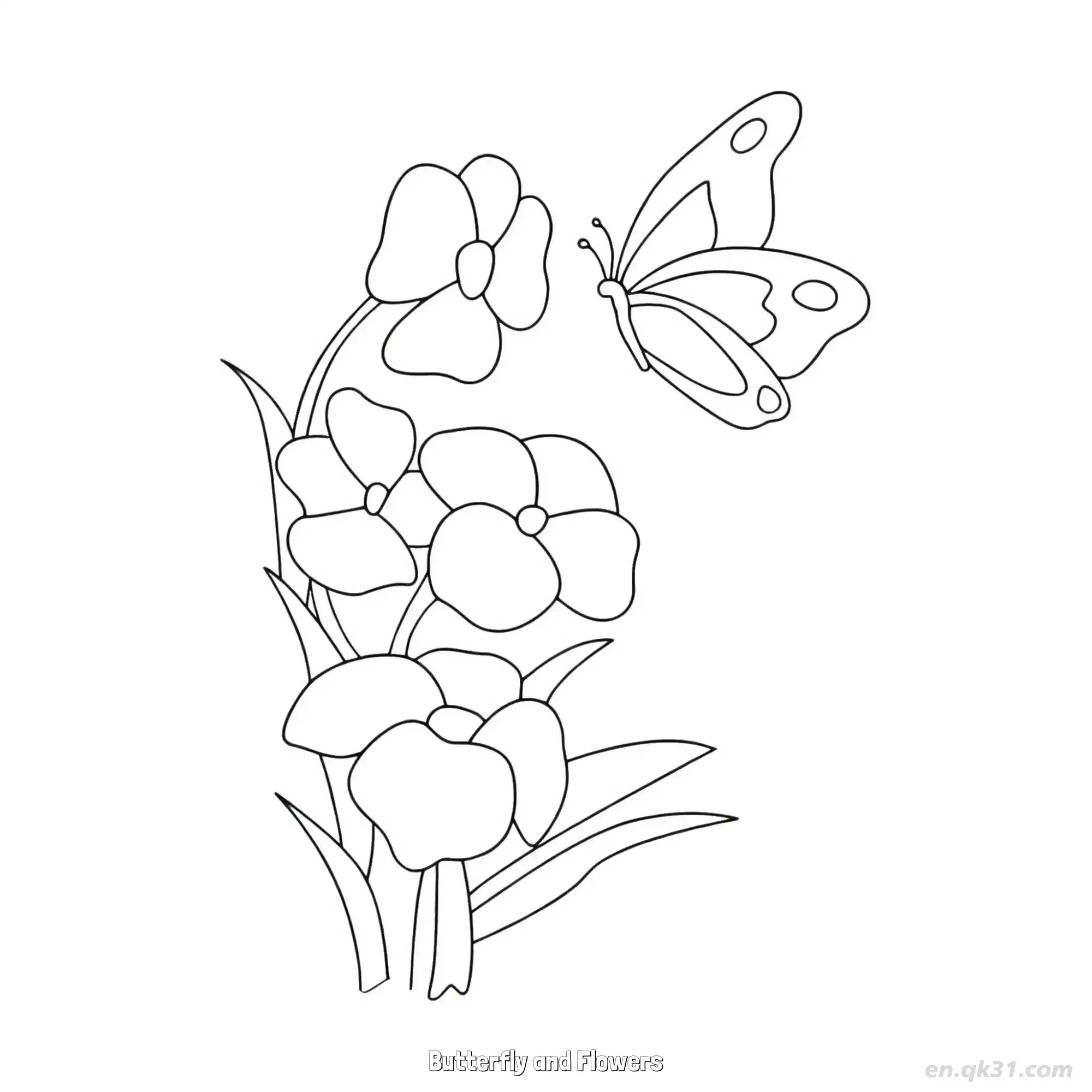 免费 蝴蝶与花丛 简笔画 素描 涂鸦 - 免费可打印 蝴蝶简笔画 下载PDF 简笔画涂色页