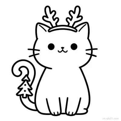 圣诞猫 14简笔画 素描 涂鸦 - 免费可打印可爱猫 下载PDF – 免费可打印简笔画涂色画
