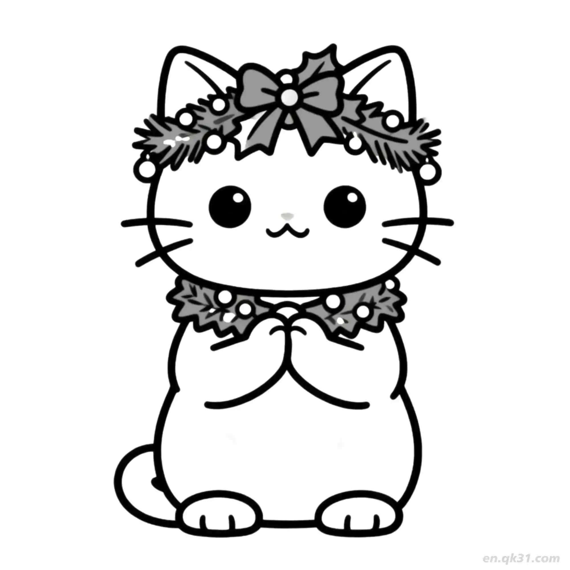 免费 圣诞猫 2简笔画 素描 涂鸦 - 免费可打印可爱猫 下载PDF 简笔画涂色页
