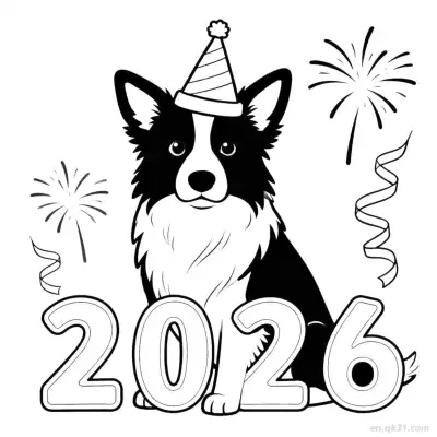 2026新年快乐狗 10简笔画 素描 涂鸦 - 免费可打印狗 下载PDF – 免费可打印简笔画涂色画