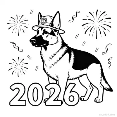 2026新年快乐狗 9简笔画 素描 涂鸦 - 免费可打印狗 下载PDF – 免费可打印简笔画涂色画