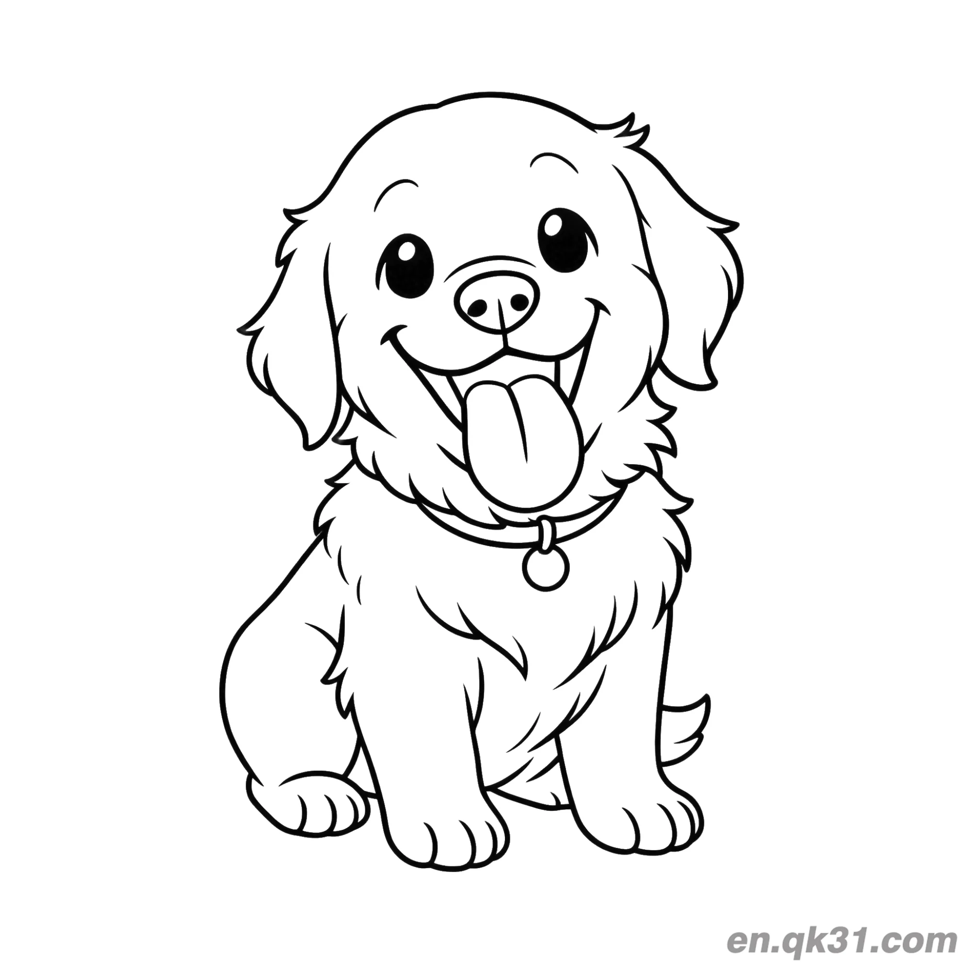 免费 卡通奇比金毛寻回犬幼犬带项圈简笔画涂色页 简笔画涂色页