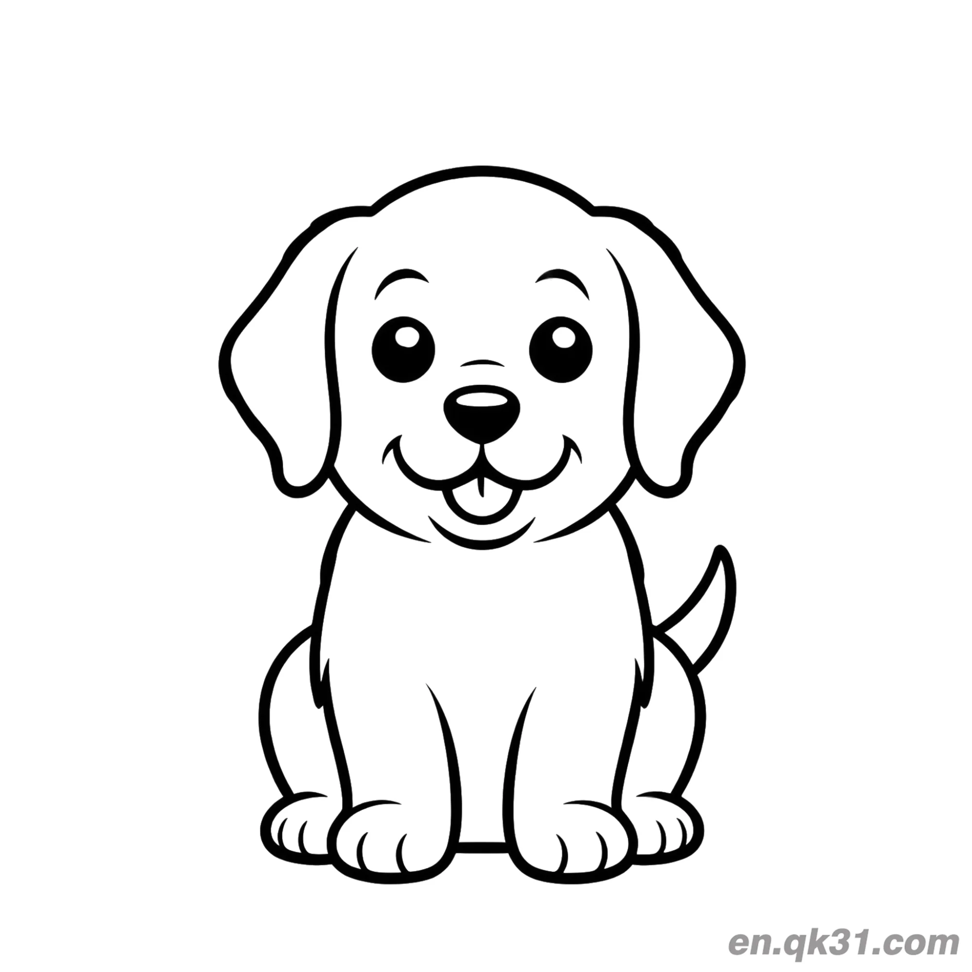 免费 奇比坐着的金毛寻回犬幼犬简单线条艺术简笔画涂色页 简笔画涂色页