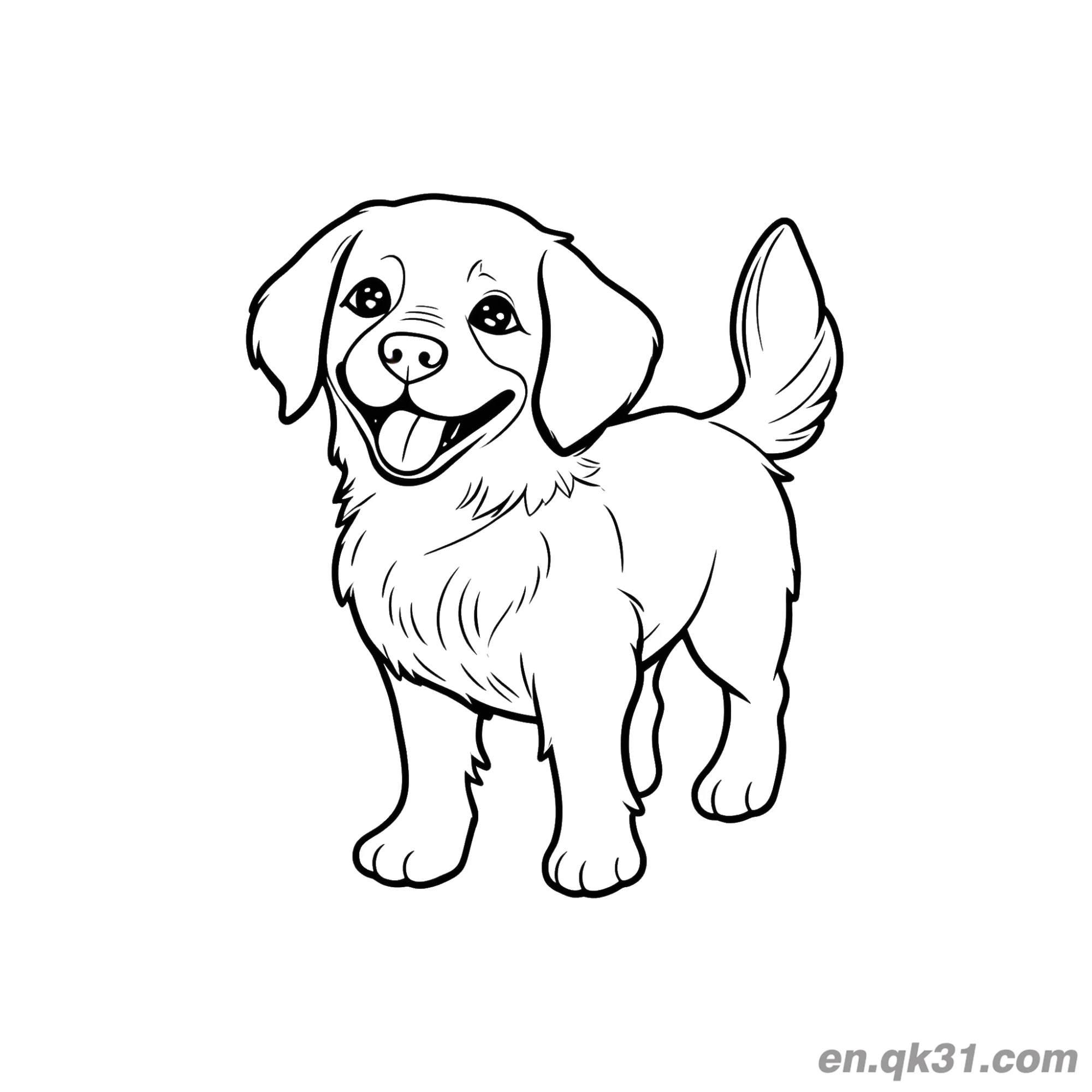 免费 可爱的金毛寻回犬幼犬圆眼睛可爱风格简笔画涂色页 简笔画涂色页