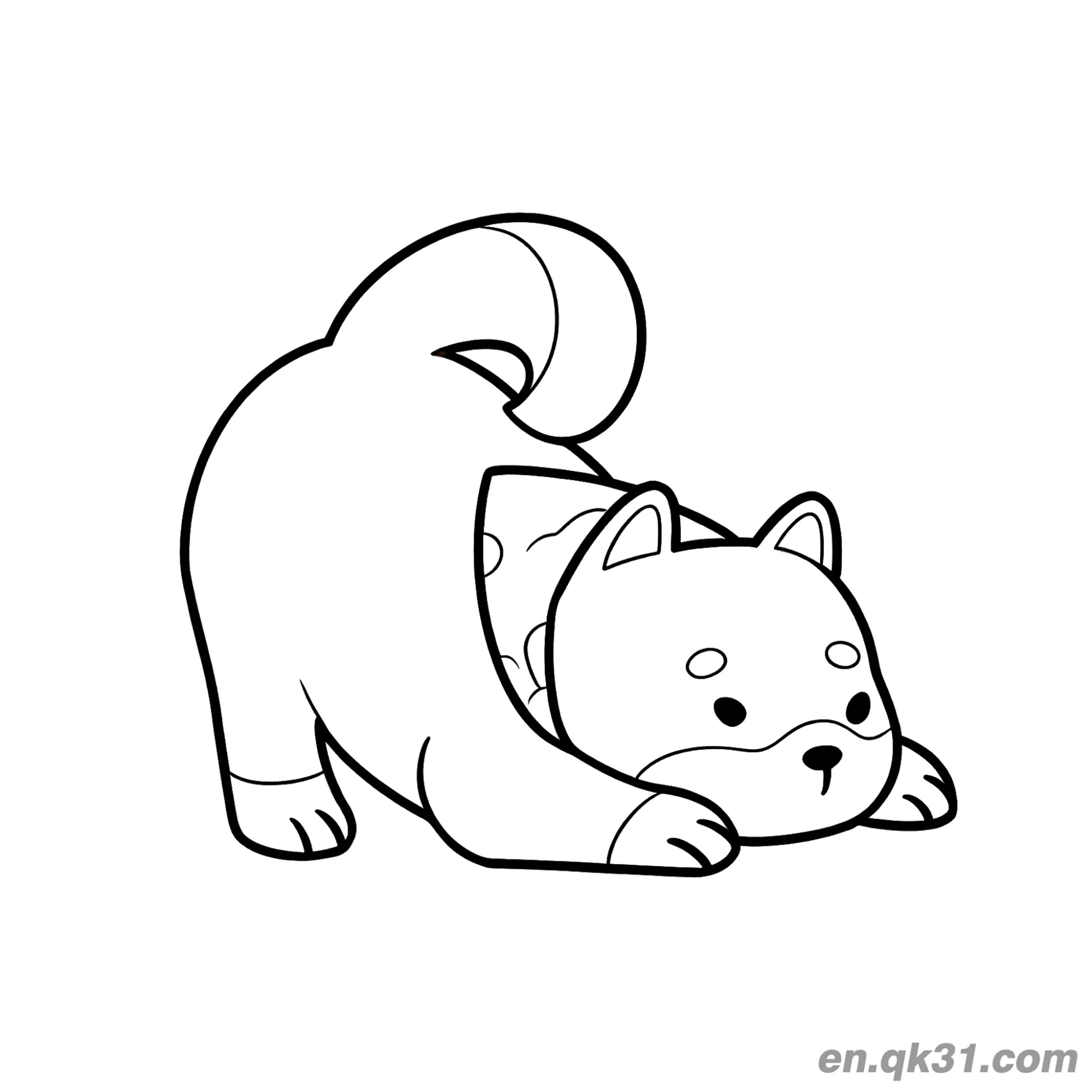 免费 伸展的Chibi柴犬简笔画涂色页易于涂色 简笔画涂色页