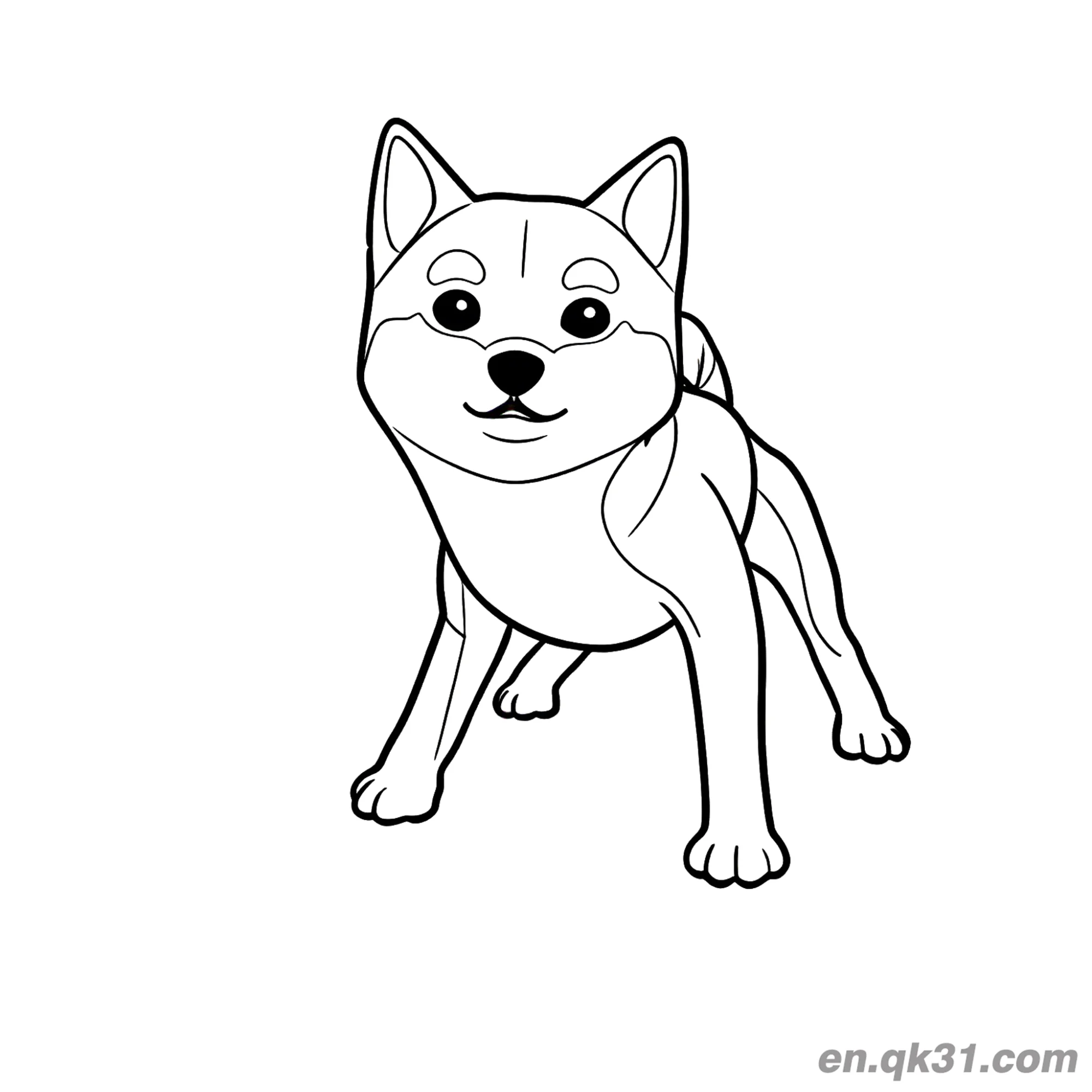 免费 活泼大步走的柴犬简笔画涂色页活力设计 简笔画涂色页