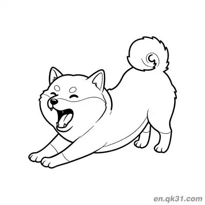 伸展打哈欠的柴犬简笔画涂色页困倦设计 – 免费可打印简笔画涂色画