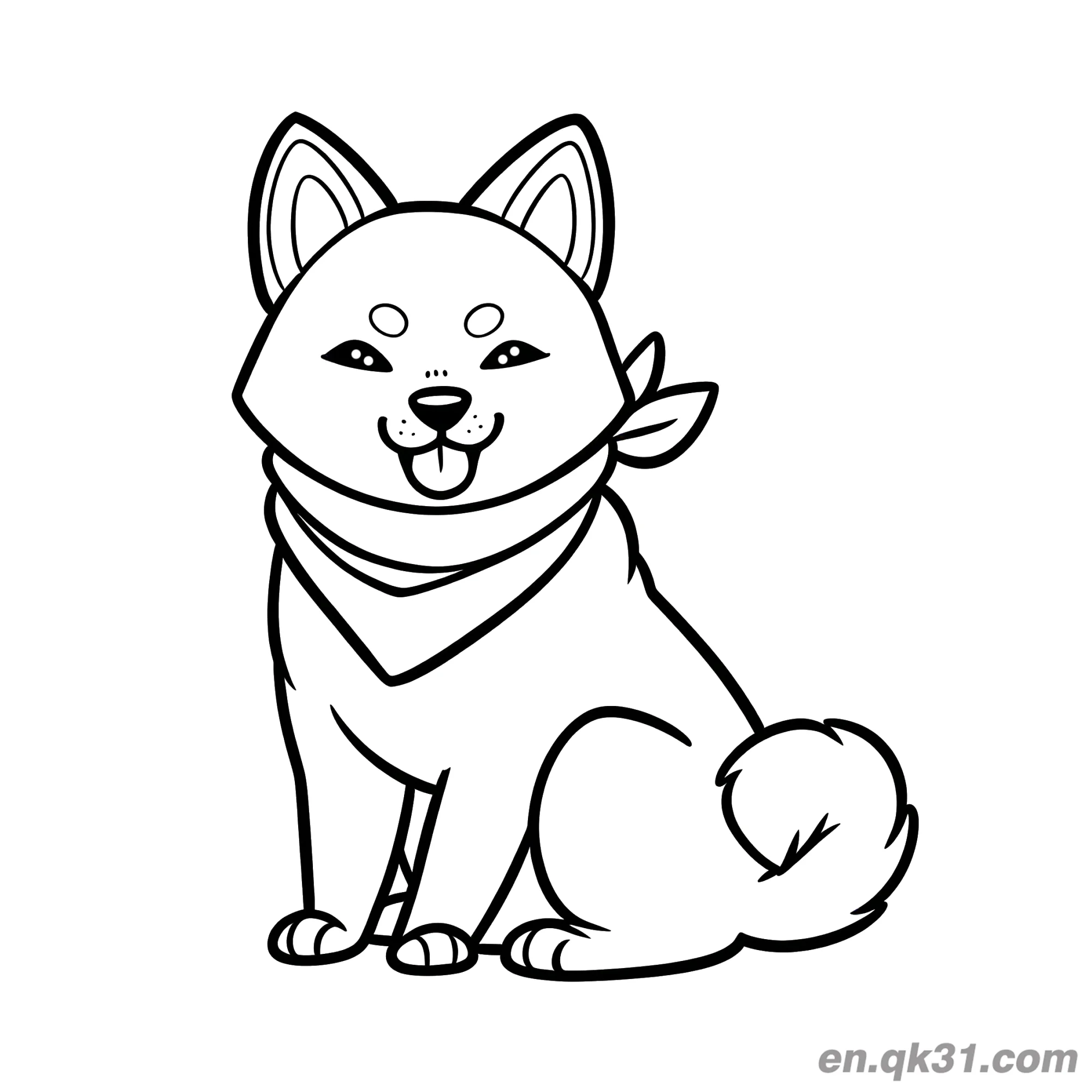 免费 戴图案头巾的柴犬潮流简笔画涂色页 简笔画涂色页