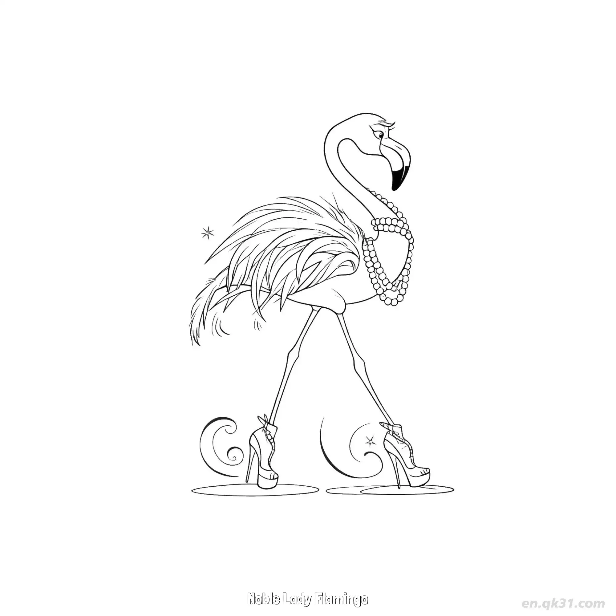 免费 贵族女士火烈鸟 2简笔画 素描 涂鸦 - 免费可打印 火烈鸟简笔画 下载PDF 简笔画涂色页