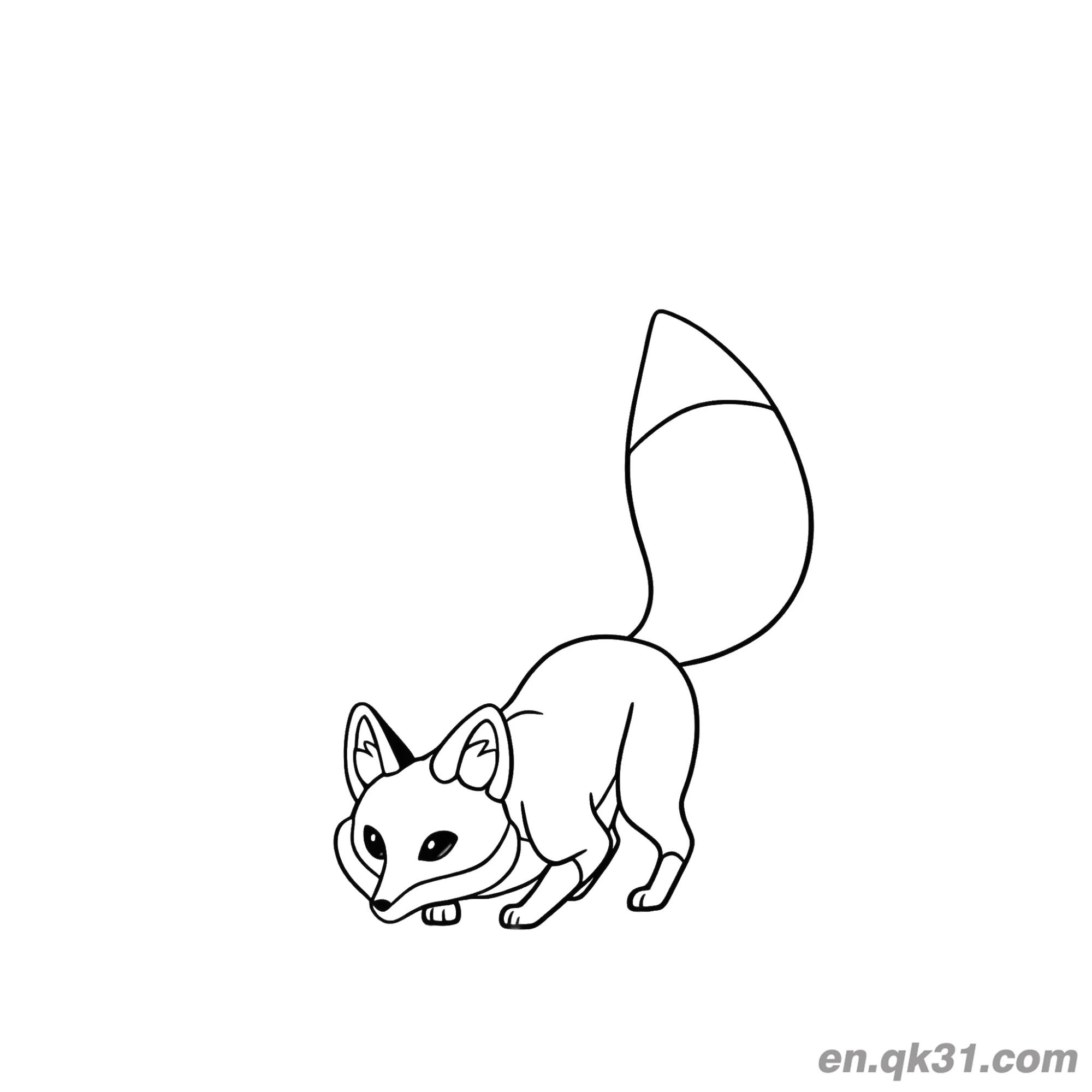 免费 蹲伏捕猎狐狸涂色页 简笔画涂色页