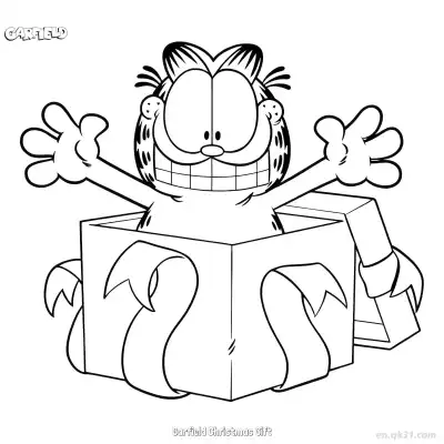 圣诞礼物的加菲猫 1简笔画 素描 涂鸦 - 免费可打印加菲猫 下载PDF – 免费可打印简笔画涂色画