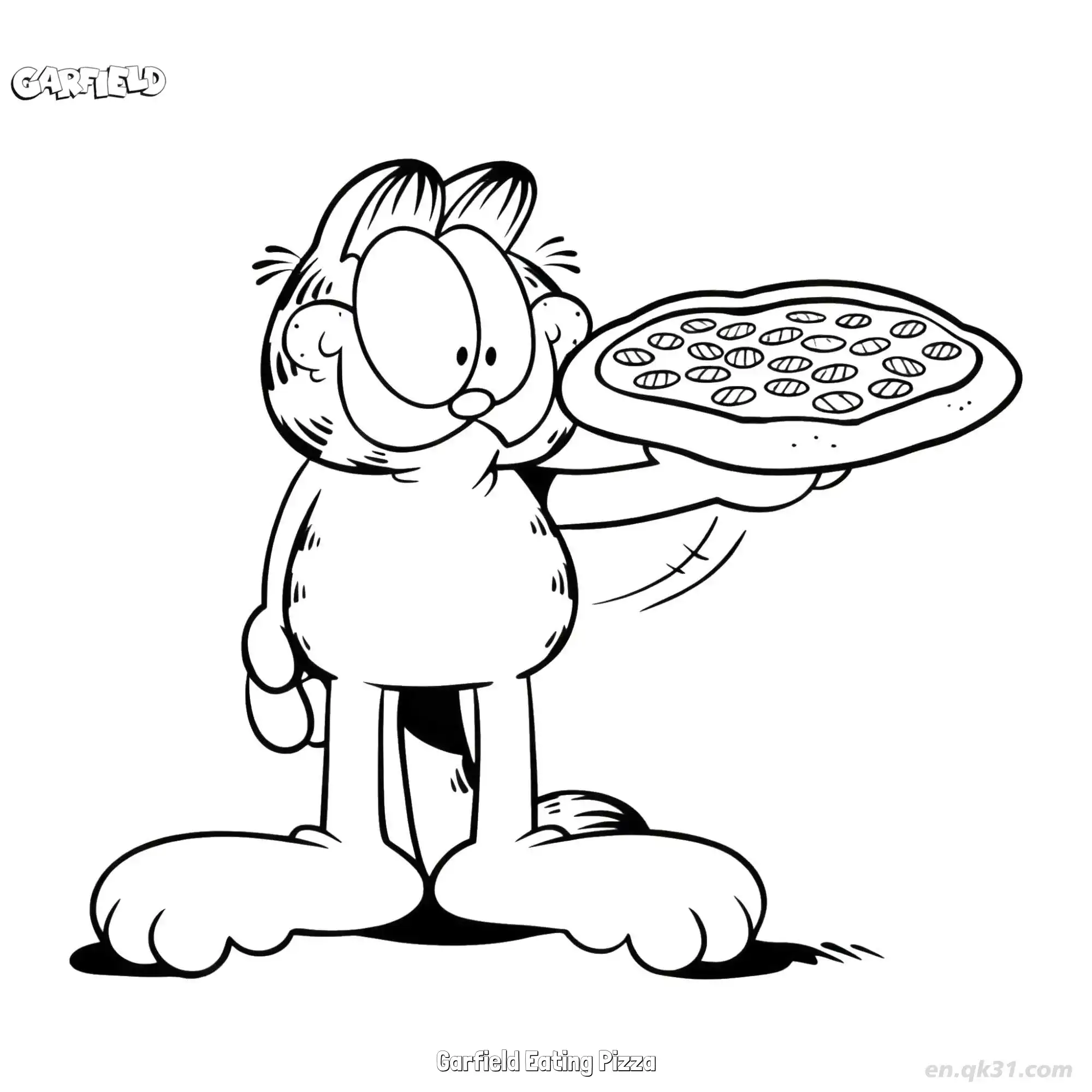 免费 吃披萨的加菲猫 简笔画 素描 涂鸦 - 免费可打印加菲猫 下载PDF 简笔画涂色页