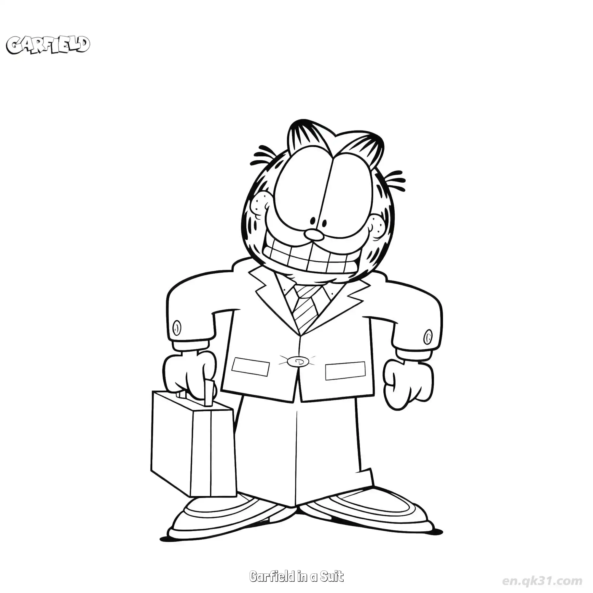 免费 穿西装的加菲猫 简笔画 素描 涂鸦 - 免费可打印加菲猫 下载PDF 简笔画涂色页