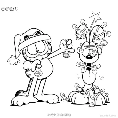 圣诞老人加菲猫 2简笔画 素描 涂鸦 - 免费可打印加菲猫 下载PDF – 免费可打印简笔画涂色画