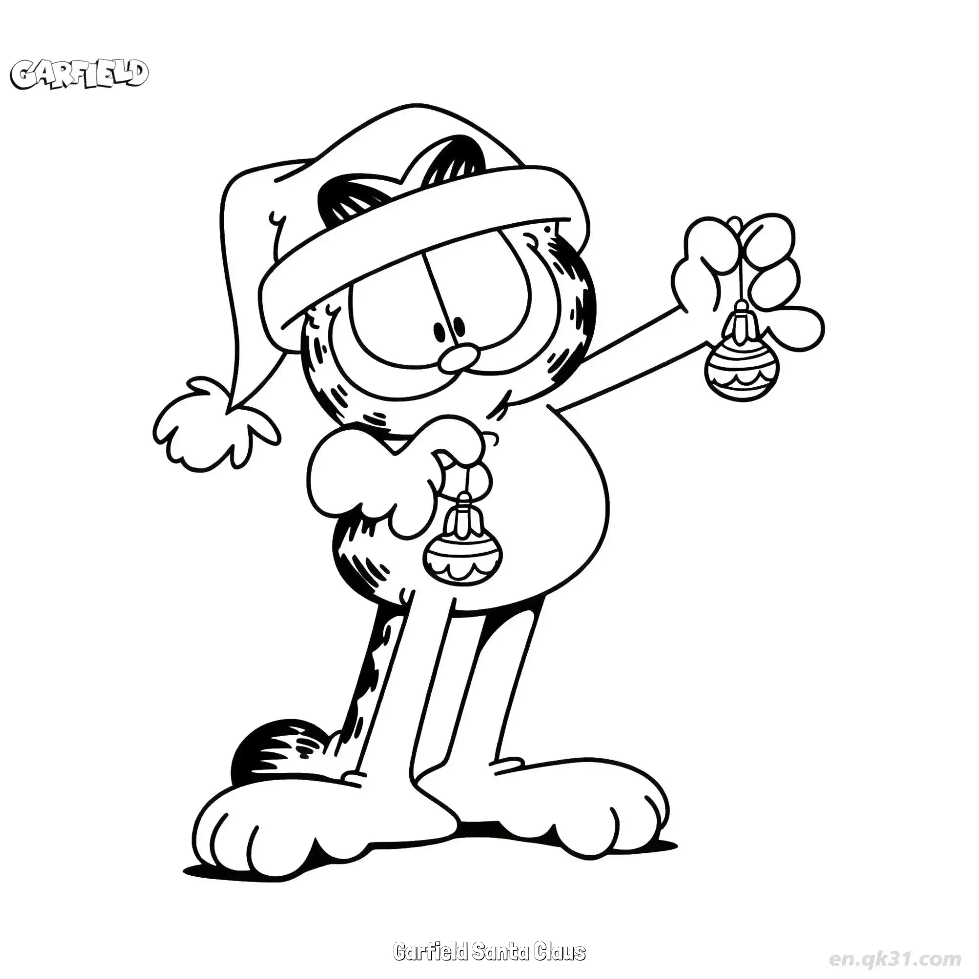 免费 圣诞老人加菲猫 5简笔画 素描 涂鸦 - 免费可打印加菲猫 下载PDF 简笔画涂色页