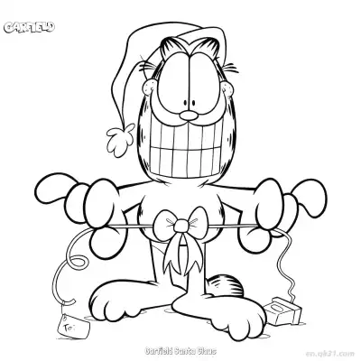 圣诞老人加菲猫 6简笔画 素描 涂鸦 - 免费可打印加菲猫 下载PDF – 免费可打印简笔画涂色画