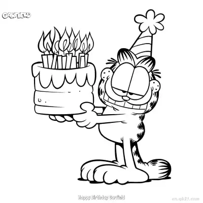 生日快乐加菲猫 简笔画 素描 涂鸦 - 免费可打印加菲猫 下载PDF – 免费可打印简笔画涂色画