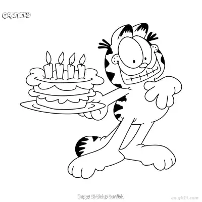 生日快乐加菲猫 2简笔画 素描 涂鸦 - 免费可打印加菲猫 下载PDF – 免费可打印简笔画涂色画