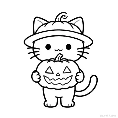 万圣节猫 1简笔画 素描 涂鸦 - 免费可打印可爱猫 下载PDF – 免费可打印简笔画涂色画