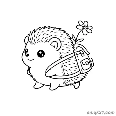 背包花朵刺猬涂色页 – 免费可打印简笔画涂色画